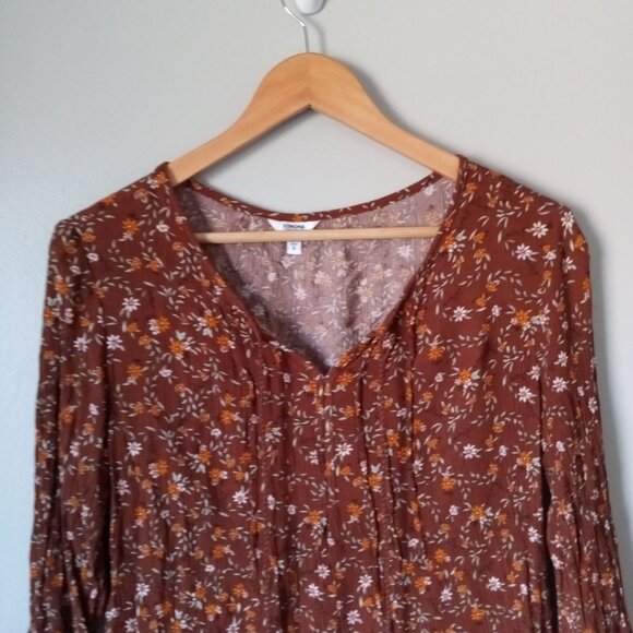 Sonoma Brown Fall V Neck Boho Top with Tassel Strings - Picture 2 of 6